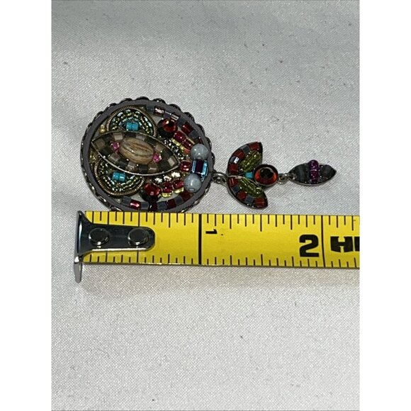 Ayala Bar Signed Dangle Drop Beaded Crystal Brooch Pin Pendant 2 3/8” Vintage - Picture 7 of 8